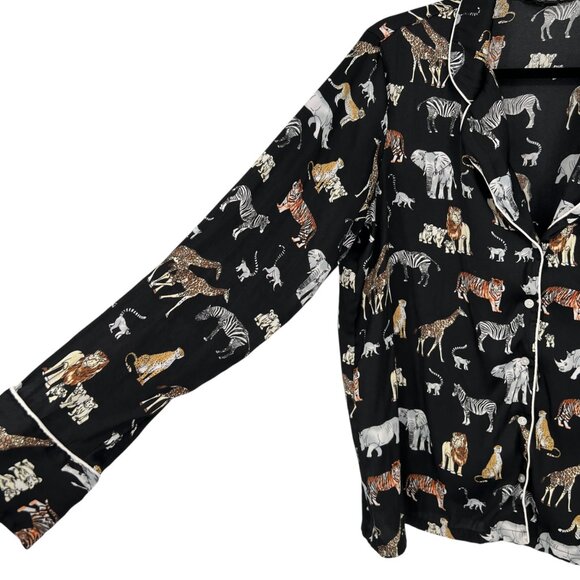 Banana Republic Animal Safari Print Pajama Set Black Multicolor Size Medium - Picture 4 of 14
